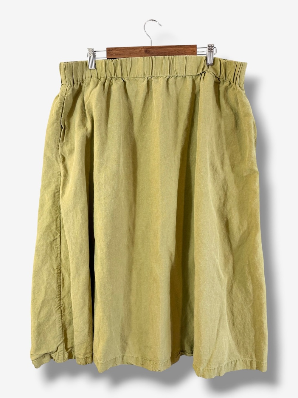 Tradlands Olive Midi Skirt 2X Linen Blend Stretch Waist Lagenlook Minimalist